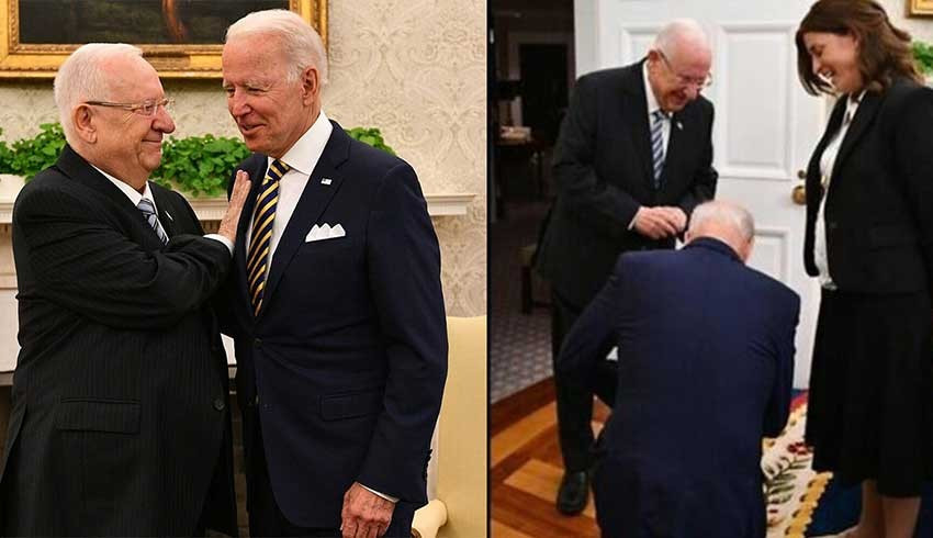 ABD Başkanı Biden, İsrail Cumhurbaşkanı'nın önünde diz çöktü